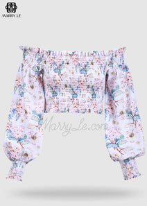 PRETTY FLORAL OFF SHOULDER BLOUSE FOR WOMEN - MD109