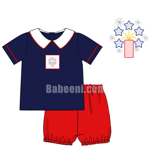 Firework boy applique short set - BC 816