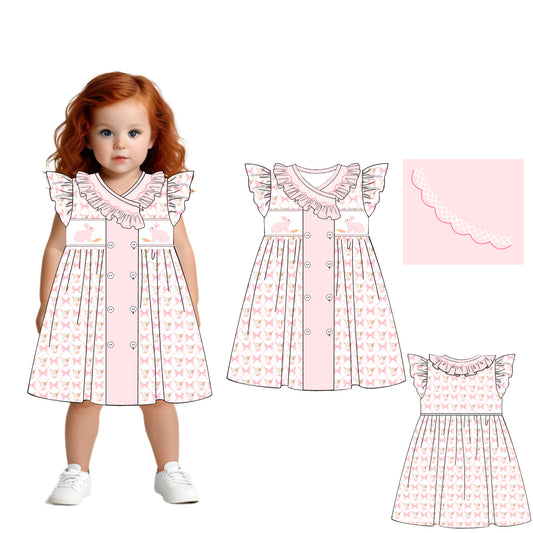 Beautiful ruffles pink dress with hand embroidery - DR4140