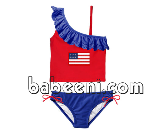 Nice American flag applique one shoulder tankini - SW 383