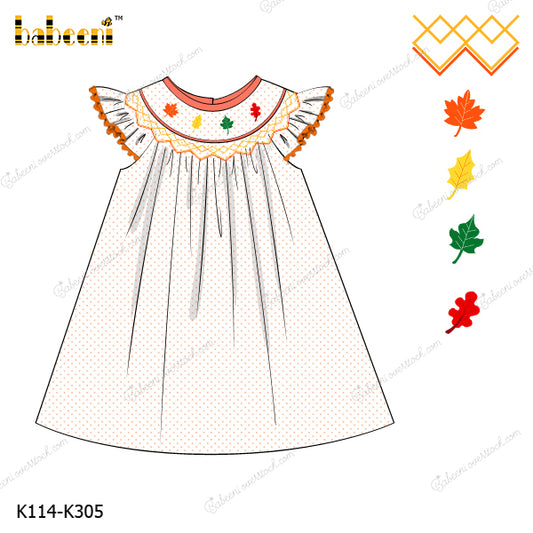 Geometric smocking & Apple embroidery girl dress - DR3760