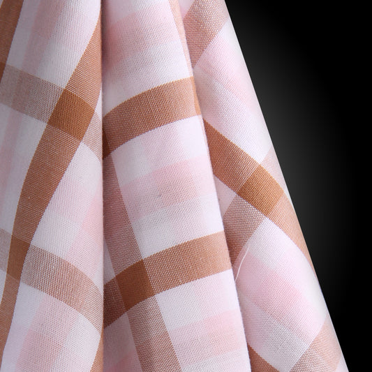 M63 - Tan & BabyPink plaid fabric