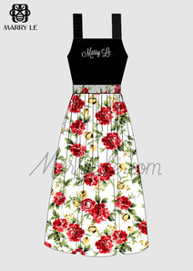 SUMMER SPLICE SHIRRED FLORAL LONG DRESS - MD477