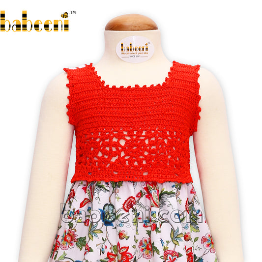 Gardenia Red Crochet Plain Dress  for little girl - DR 2884