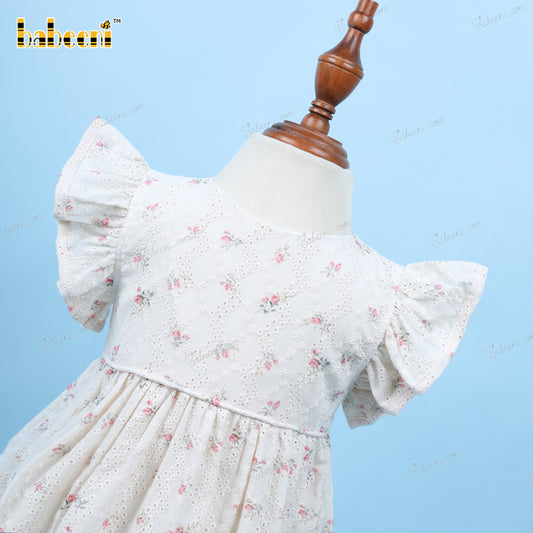 Plain Dress White With Small Pink Roses For Girl - DR3554