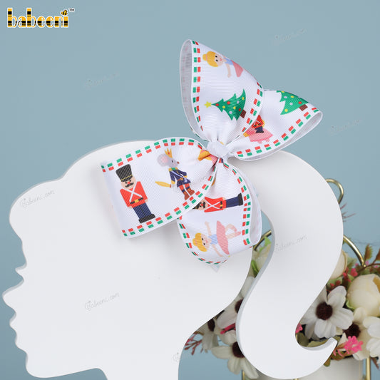 Beautiful Christmas theme pattern grosgrain ribbon girls bow - HB 143