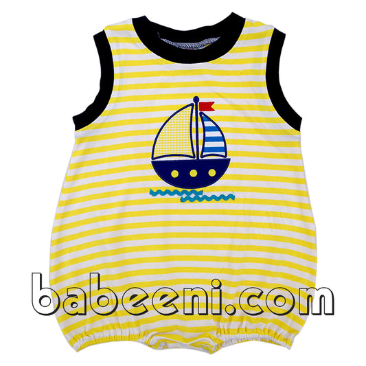 Sailboat applique knit boy bubble - KN105