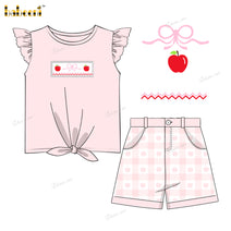 Girl Outfit In Pink With Hand Smocked Apple - DR3949