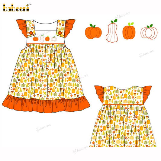 Girl Dress Little Pumpkins Embroidered - DR4005