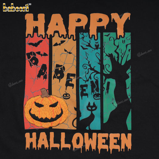 Boy T-shirt Happy Halloween Hand Embroidered Pumpkin - BC1223