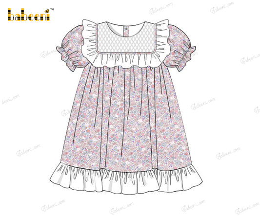 Honeycomb Smocking Dress In Floral Pattern For Girl - DR3570