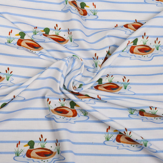 K229-  Mallard in blue stripe printed 4.0 knit fabric