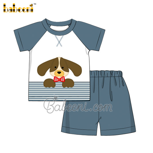 Lovely dog applique boy set clothing  – BC 1054