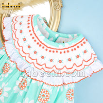 Luxurious floral geometric smocking girl bubble - DR 3313