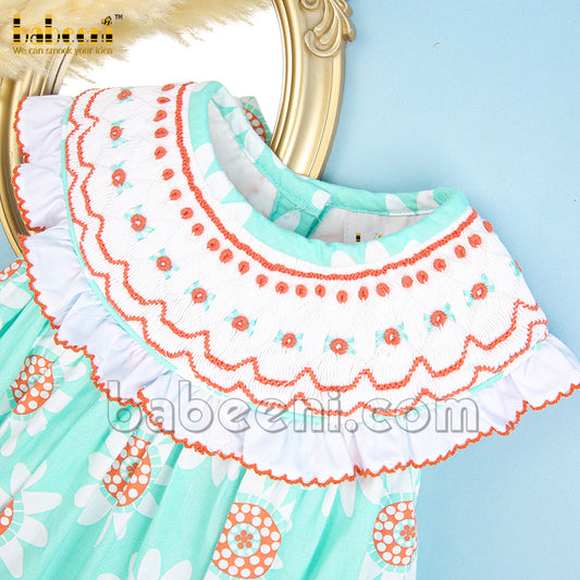 Luxurious floral geometric smocking girl bubble - DR 3313