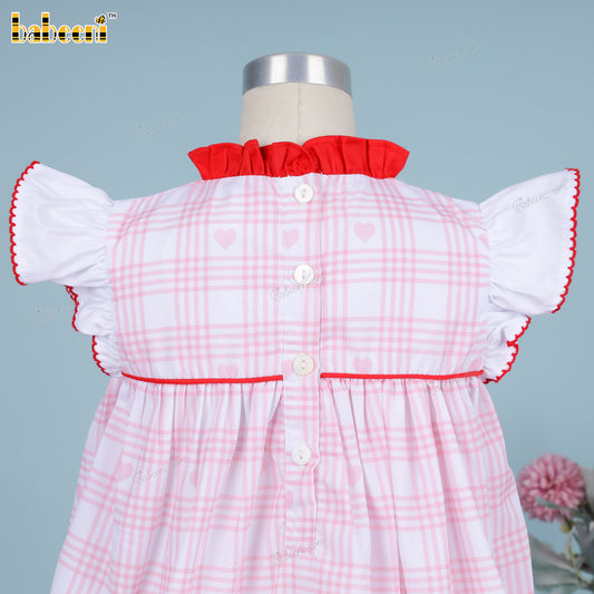 Valentine pattern Beautiful Pink dress hand smocked embroidered - DR4099