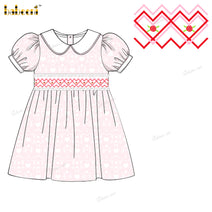 Girl Hand Smocked Pink Dress Witn Hand Embroidered Flower - DR3848