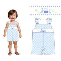 Hand smocked embroidery boy shortall easter theme - DR4149