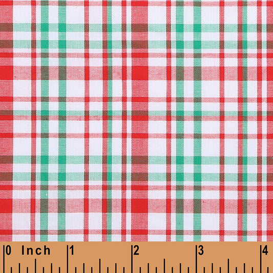 M96- Red, green small plaid fabric (100% cotton)