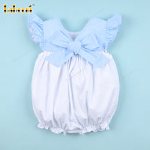 Plain Bubble Blue Neck And Dots On White For Girl - DR3776