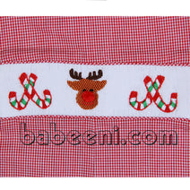 Reindeer and candy smocked longall for baby boy - BC 620