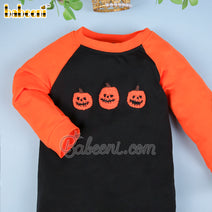 Pumpkin French knot embroidery boy bubble – BC 1042