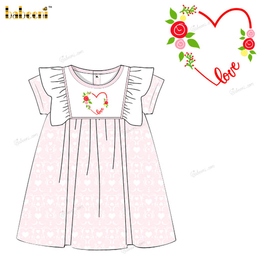 Girl Hand Embroidered Love Letter And Flower Dress In Pink - DR3859