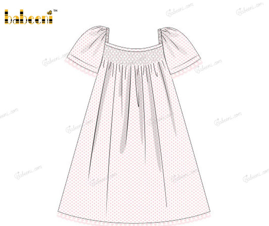 Honeycomb Smocking Dress Pink Dots On White For Girl - DR3568