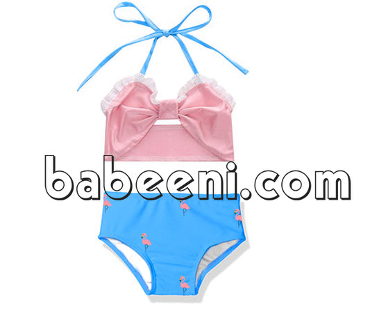 Pretty flamingo embroidered bikini set for little girl - SW 374