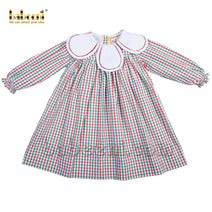 Elegant girl dress green red windowpane white collar - DR 3102