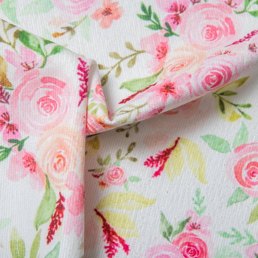 N45- Peach Blossom and large rose printed 4.0 in corduroy