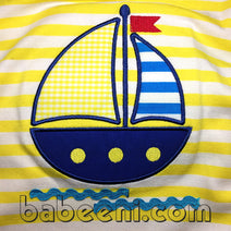 Sailboat applique knit girl bubble - KN104