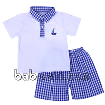 Sailing boat applique polo shirt for baby boys - PL 004