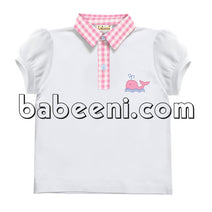 Cute whale applique girl polo shirt - PL 009