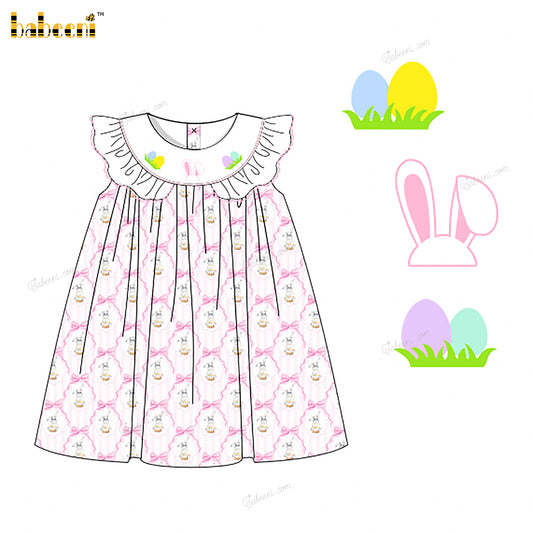 Girl Hand Embroidered Easter Egg And Bunny Dress - DR3829