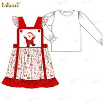 Girl Dress In Red With Santa Claus Embroidered - DR4036