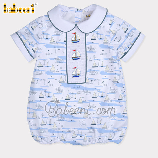 Sailboat embroidery baby bubble for little boys – BC 1004