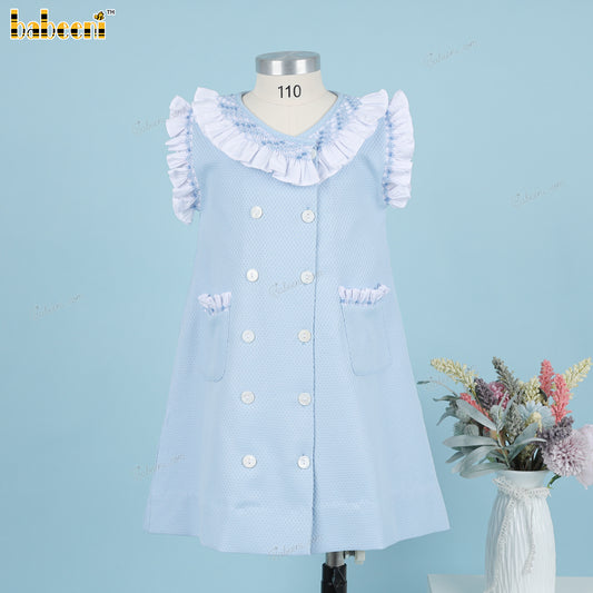 Girl Geometric Smocked Dress In Blue - DR3802