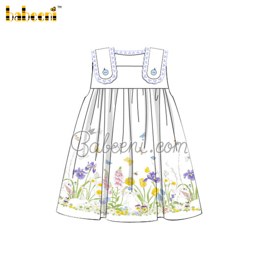 Flower & bunny printed baby lace dress – DR 3529