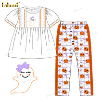 Girl Outfit Hand Embroidered Halloween Theme - DR3992