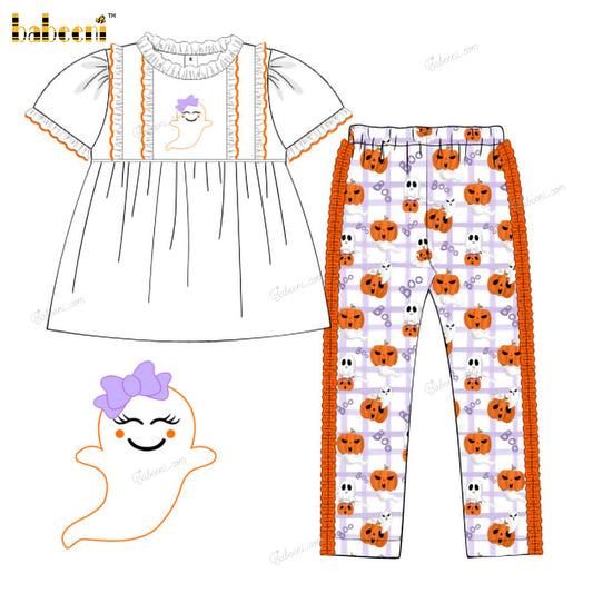 Girl Outfit Hand Embroidered Halloween Theme - DR3992