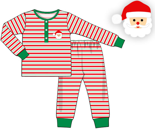 K238- Big red, green stripe knit printed 4.0 fabric
