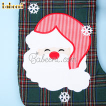 Santa face applique stockings with name monogram - CO 38