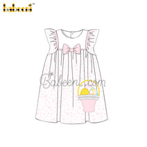 Egg basket applique girl bow dress – DR 3527