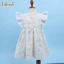 Plain Dress In White With Light Pink Floral For Girl - DR3550