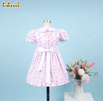 Honeycomb Smocked Dress Red Flower Embroidery And Bow For Girl - DR3691