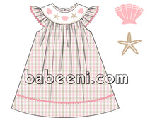 Exquisite hand-smocked shells and starfish bishop dress- DR 2574