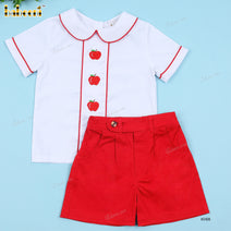 Hand Embroidery Red Line Red Khaki Short For Girl - DR3680