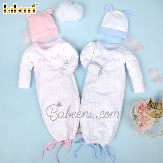 Name hand embroidery baby sleep suits for twins – GS 04