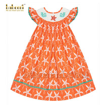 Beautiful starfish smocked coral dress - DR 3032